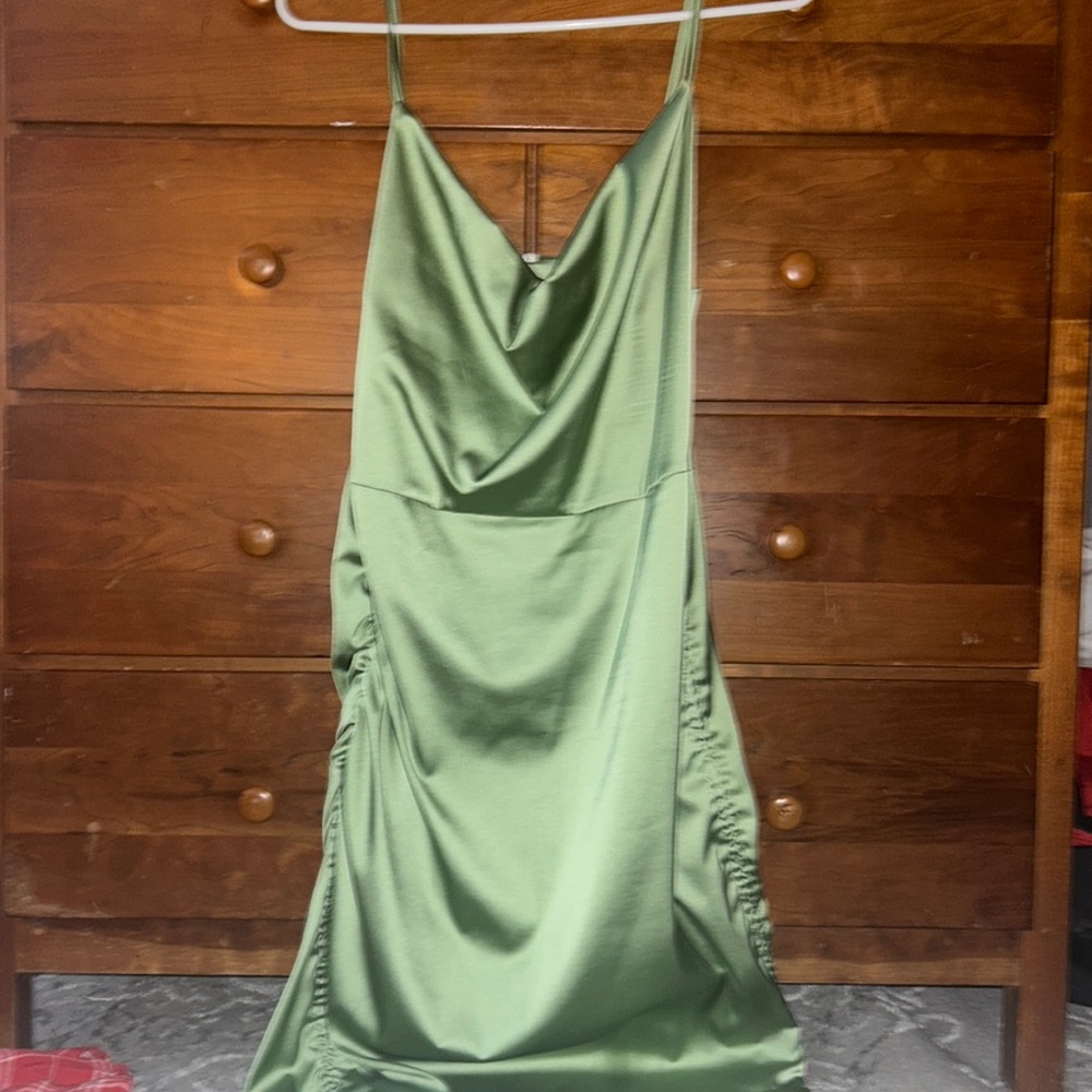 green , satin dress !